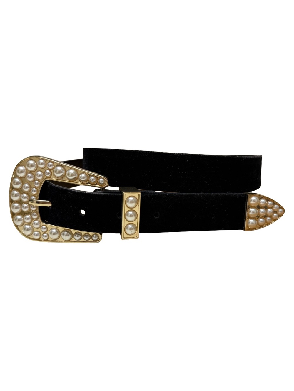 Zara Pearl Buckle Velvet Belt